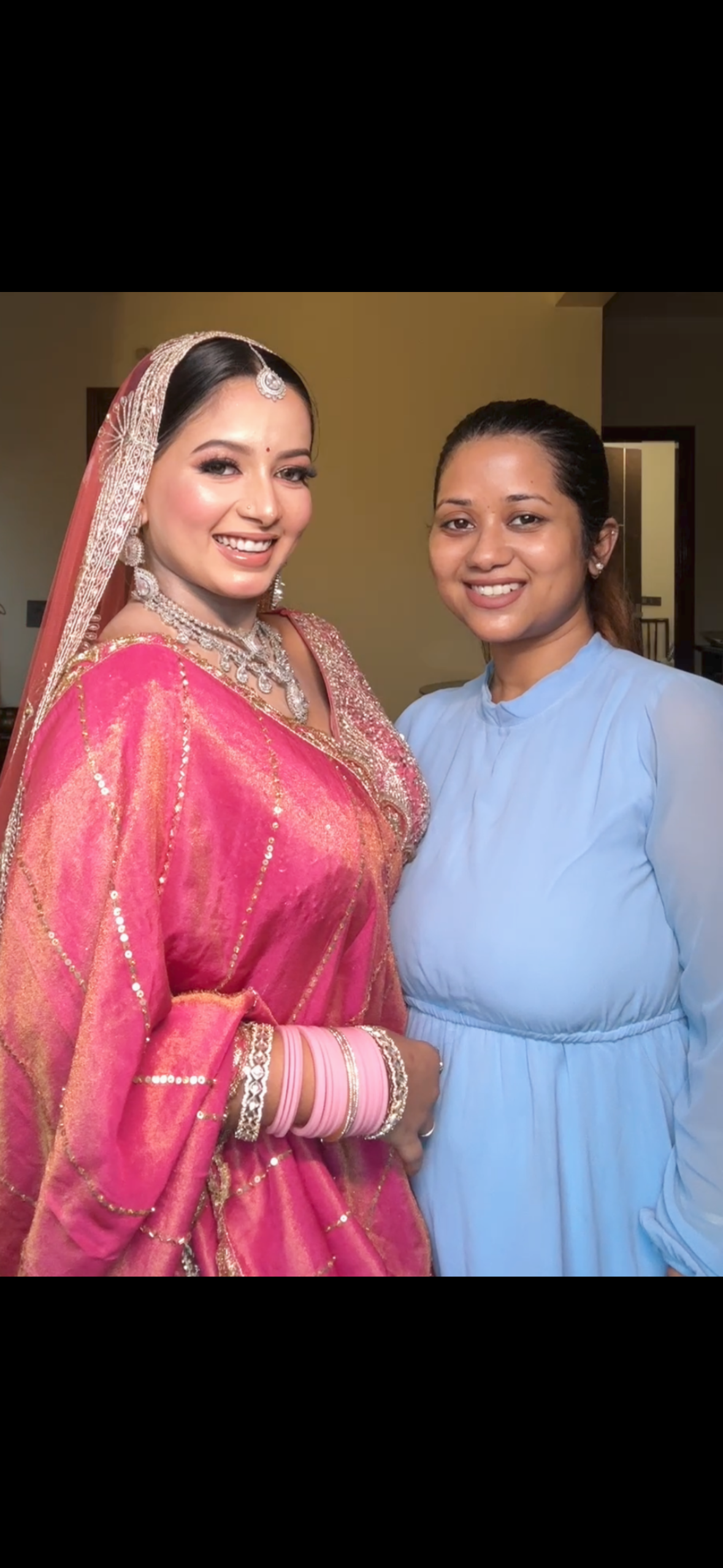 Shreya Chaudhary with her real bride in pink lehenga