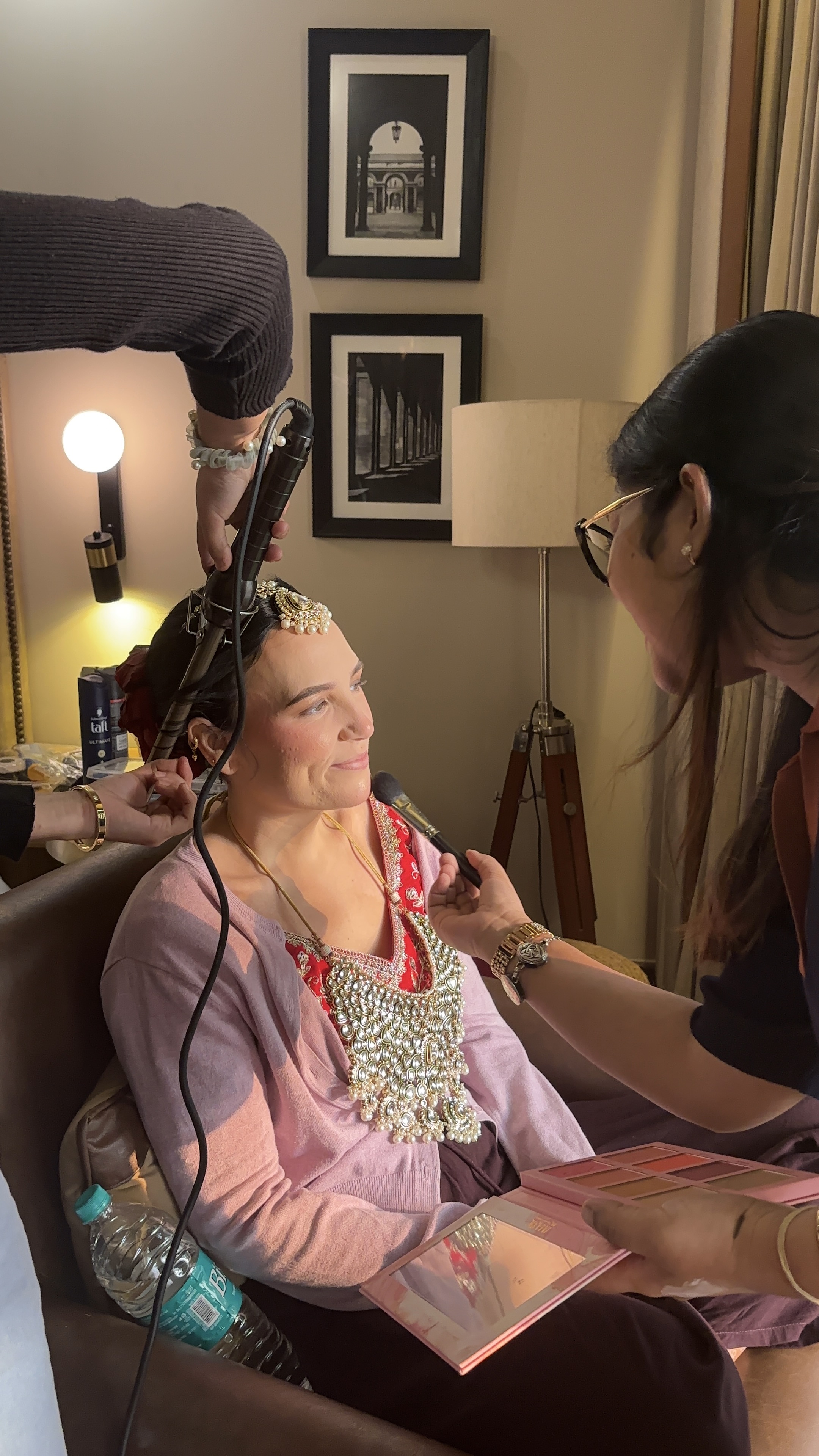 Shreya Chaudhary on-location bridal glam touchup session